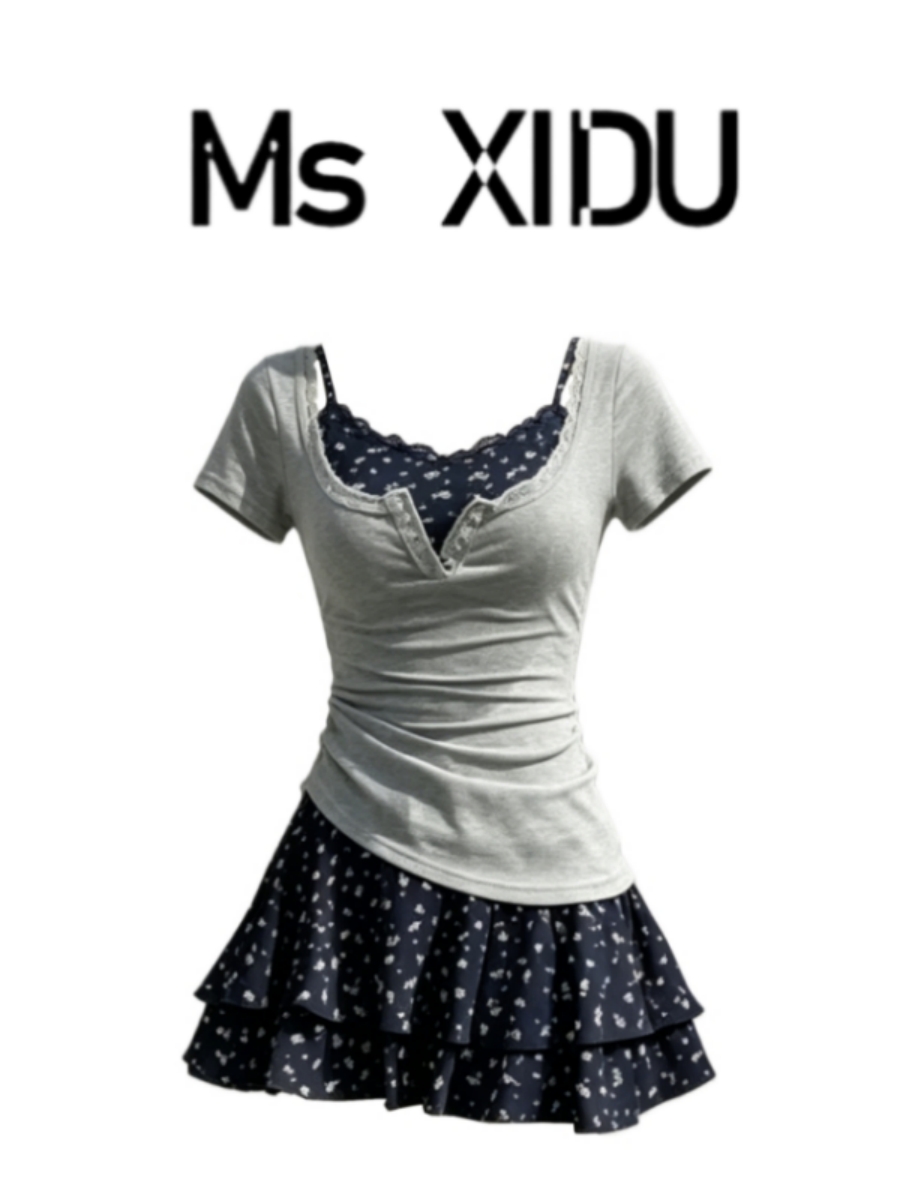 Korean Style A Line Shirt Dress - Conjunto de Verano Estilo Coreano para