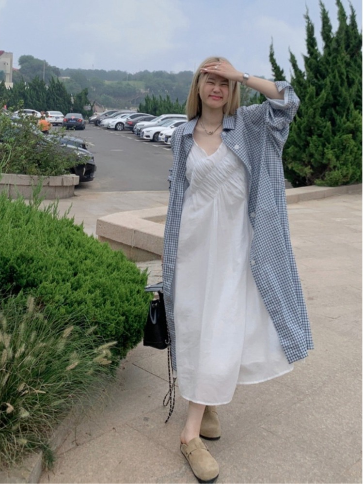 Korean Style A Line Shirt Dress - Conjunto elegante de talla grande, estilo