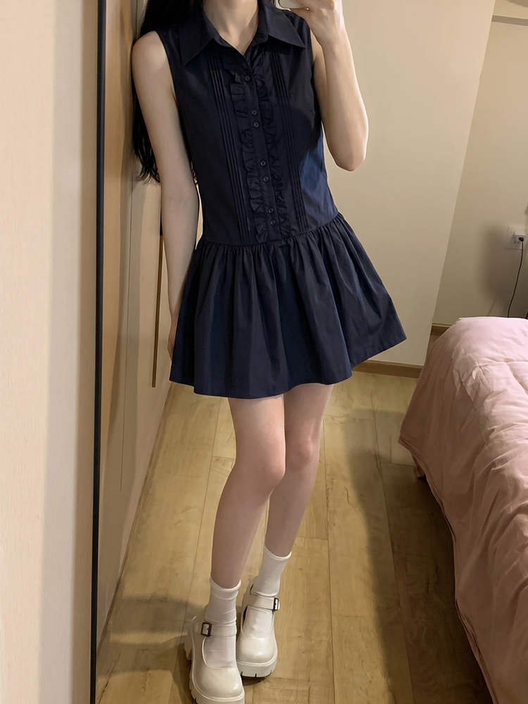 Korean Style A Line Shirt Dress - Vestido Camisero Estilo Universitario Coreano con