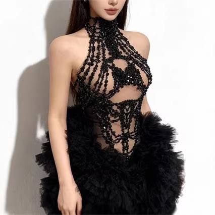 Sparkly Rhinestone Club Party Dress - Minivestido de Mujer con Pedrería Brillante,