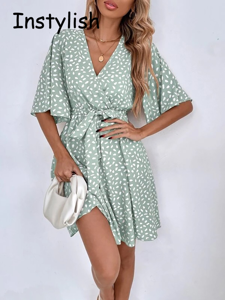French Vintage Floral Midi Dress - Vestido corto informal con estampado de