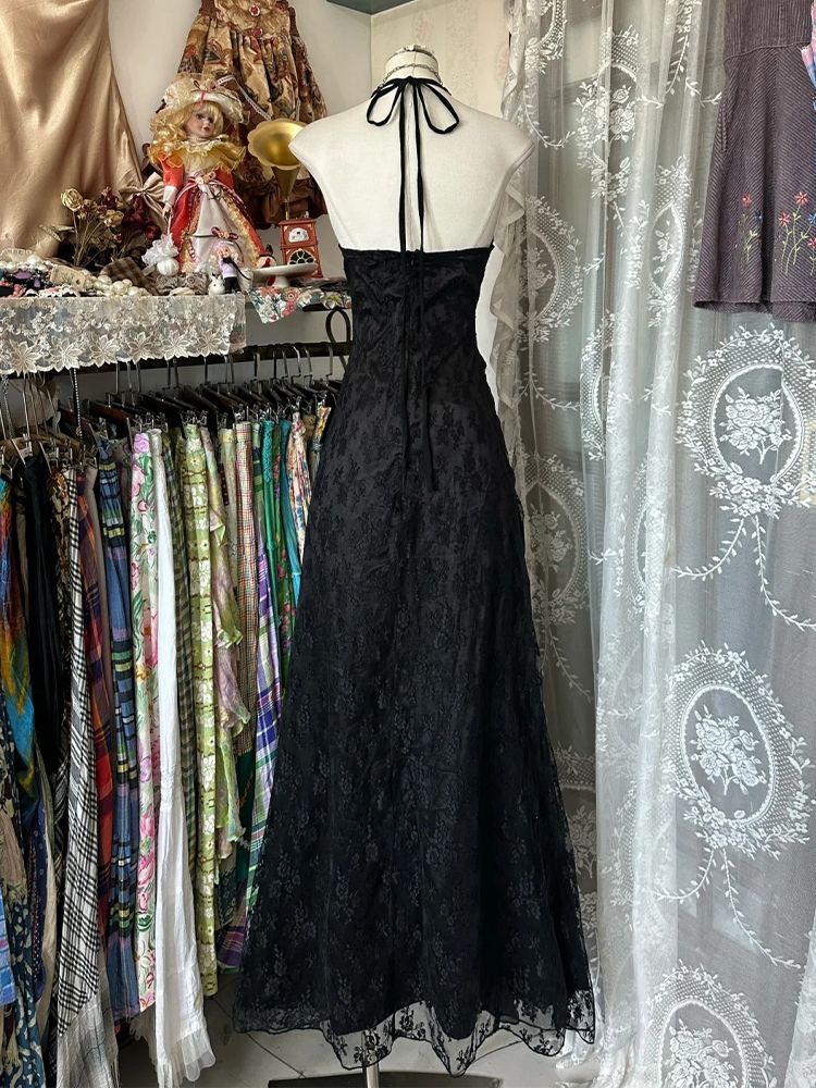 Y2K Backless Halter Mini Dress - Vestido Halter Vintage Y2K sin Mangas,