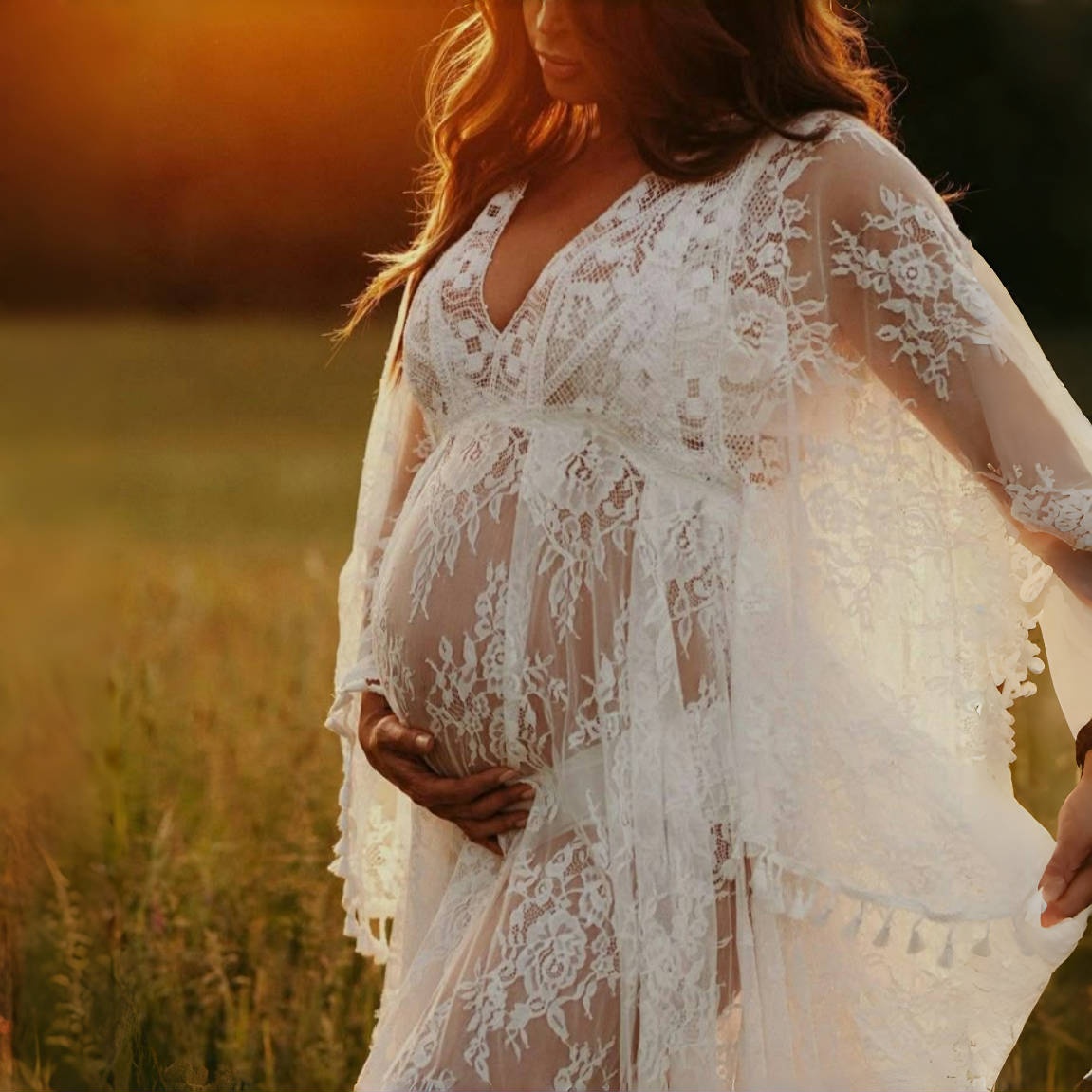 Boho Summer Beach Maxi Dress - Boho Lace Matenrity sesión de fotos
