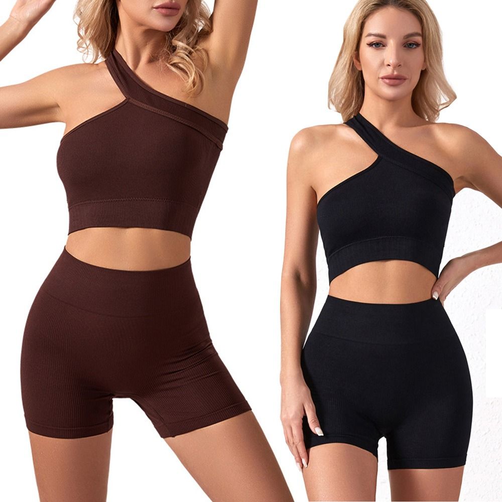Seamless Ribbed Workout Tank Top - Conjunto Deportivo Casual de 2 Piezas