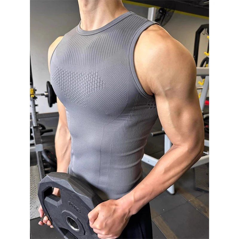 Seamless Ribbed Workout Tank Top - Camiseta Deportiva sin Costuras para Hombre,
