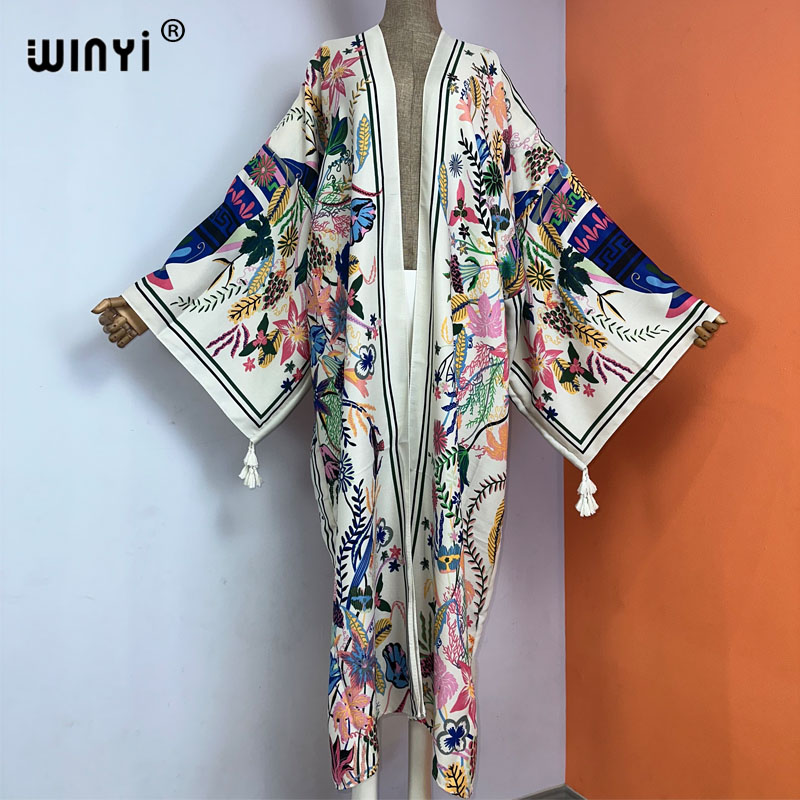 Boho Summer Beach Maxi Dress - WINYI-kimono bohemio de manga larga para
