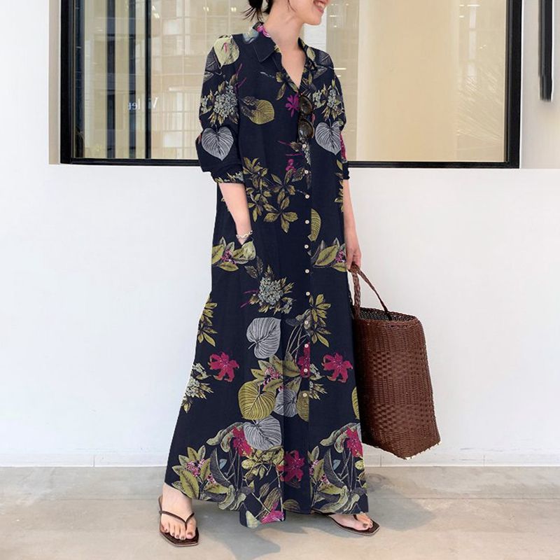 Casual Loose Linen Shirt Dress - Otoño nuevo vestido casual de algodón