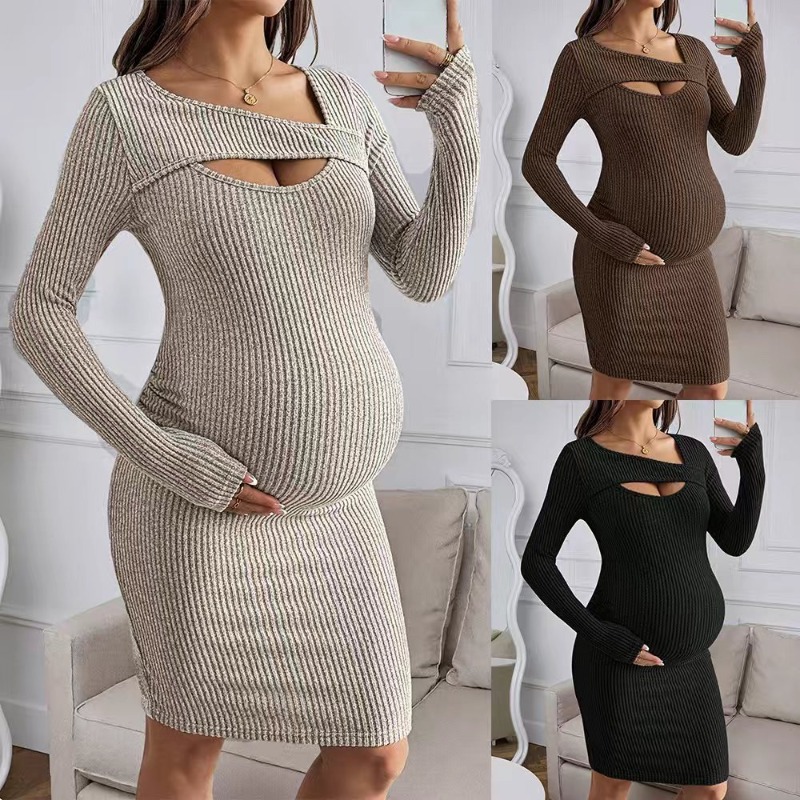 Bodycon Long Sleeve Ribbed Dress - Ropa de Maternidad, Vestido de Manga