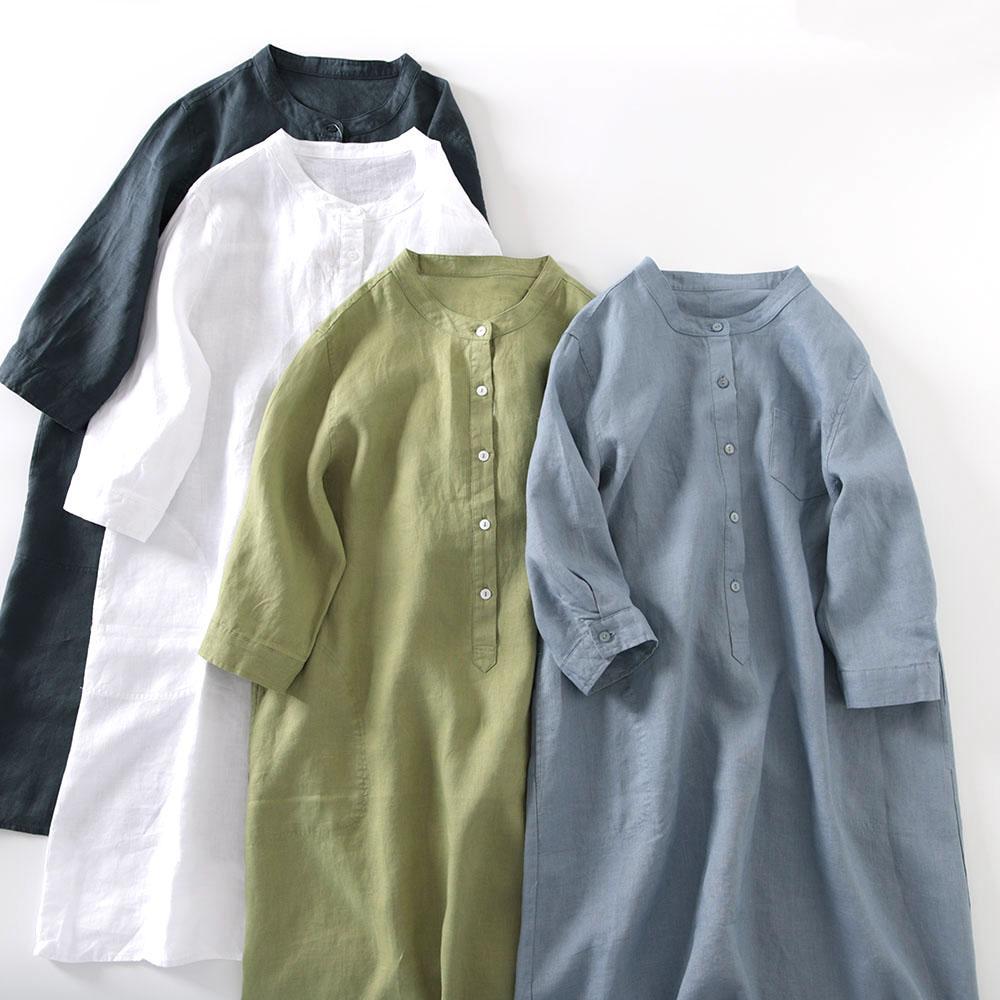 Casual Loose Linen Shirt Dress - Vestido Camisero de Lino Estilo Japonés