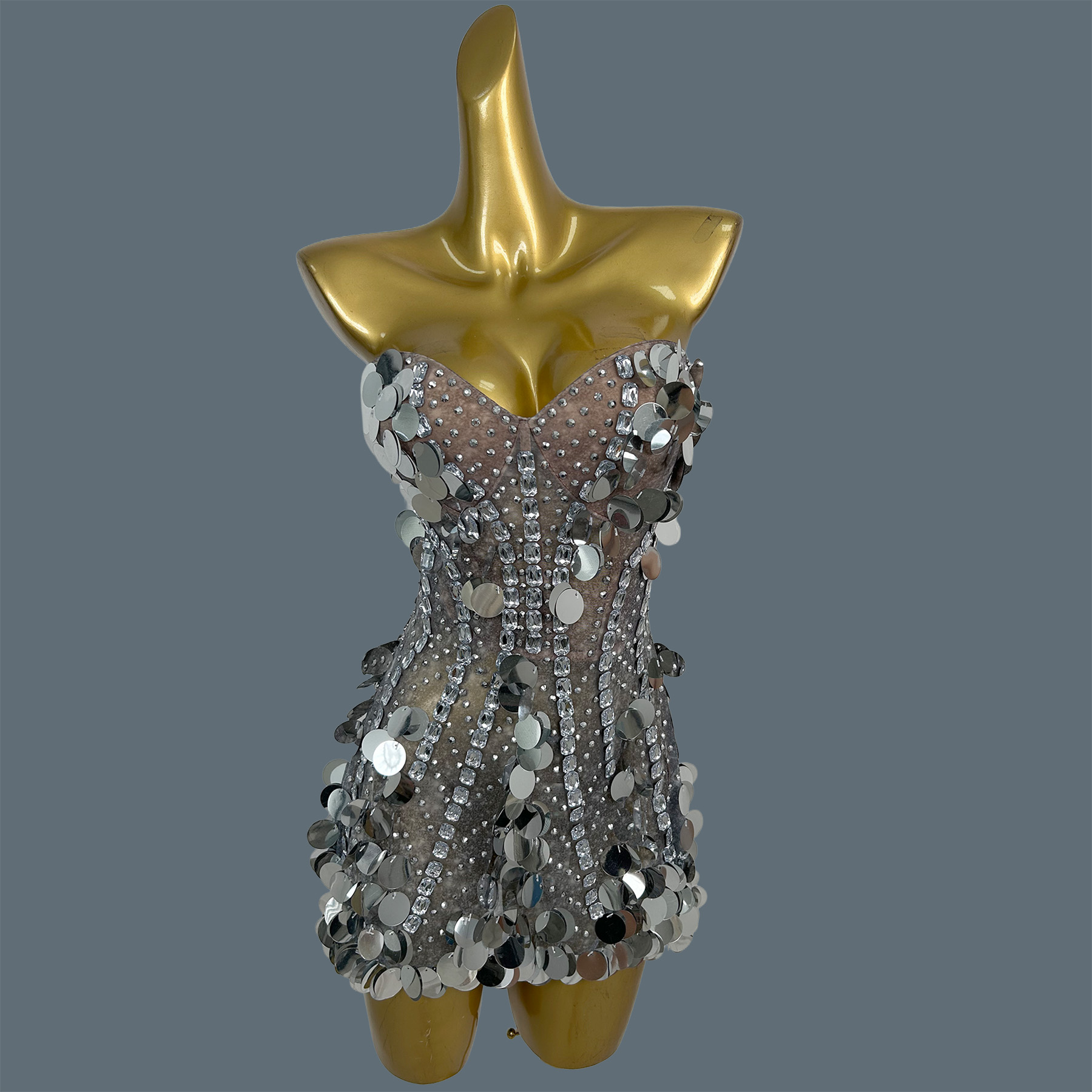 Sparkly Rhinestone Club Party Dress - Vestido Mini Sin Tirantes con Lentejuelas