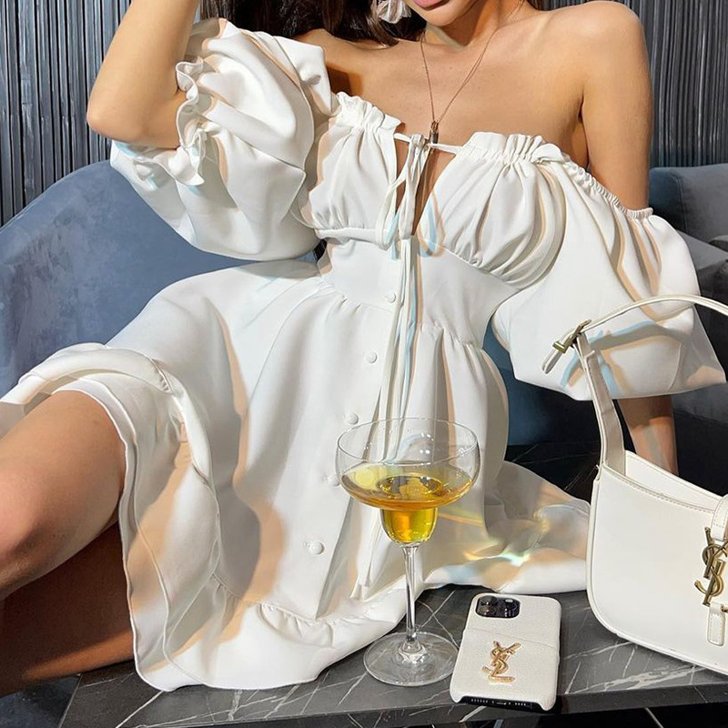 Off Shoulder Puff Sleeve Sundress - Vestidos Mini de Verano para Mujer