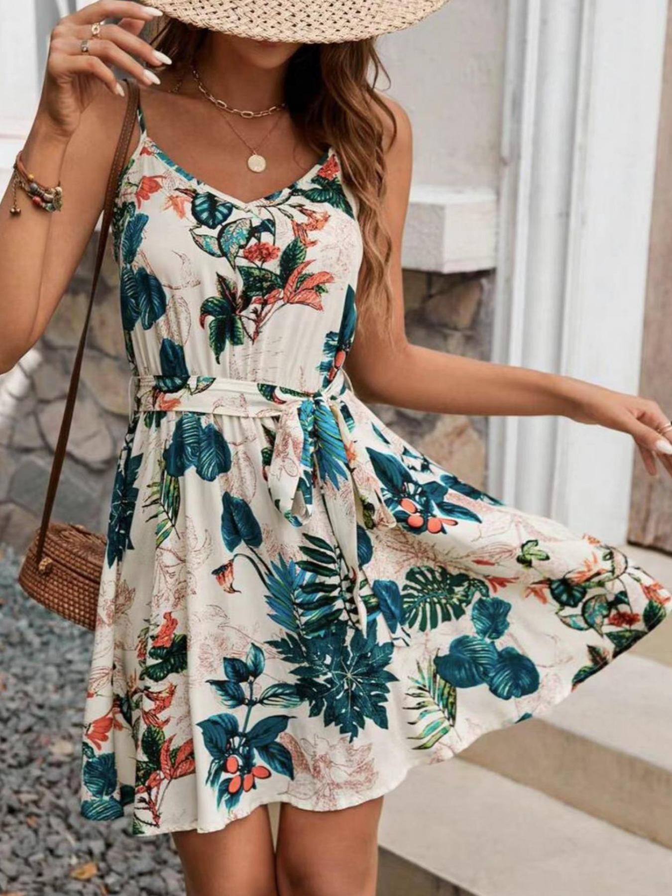 French Vintage Floral Midi Dress - Vestido estilo bohemio con cinturón para