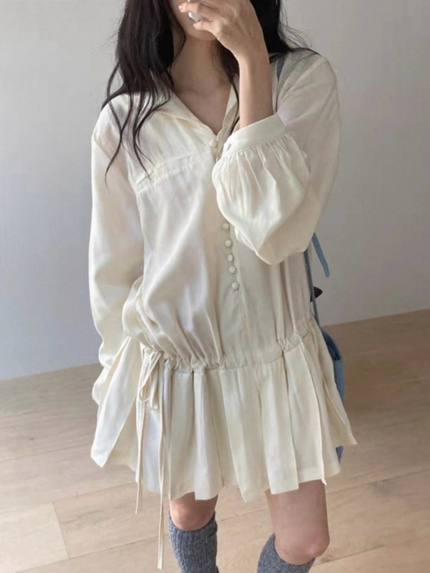 Korean Style A Line Shirt Dress - Vestido Camisero Largo Adelgazante para Mujer,