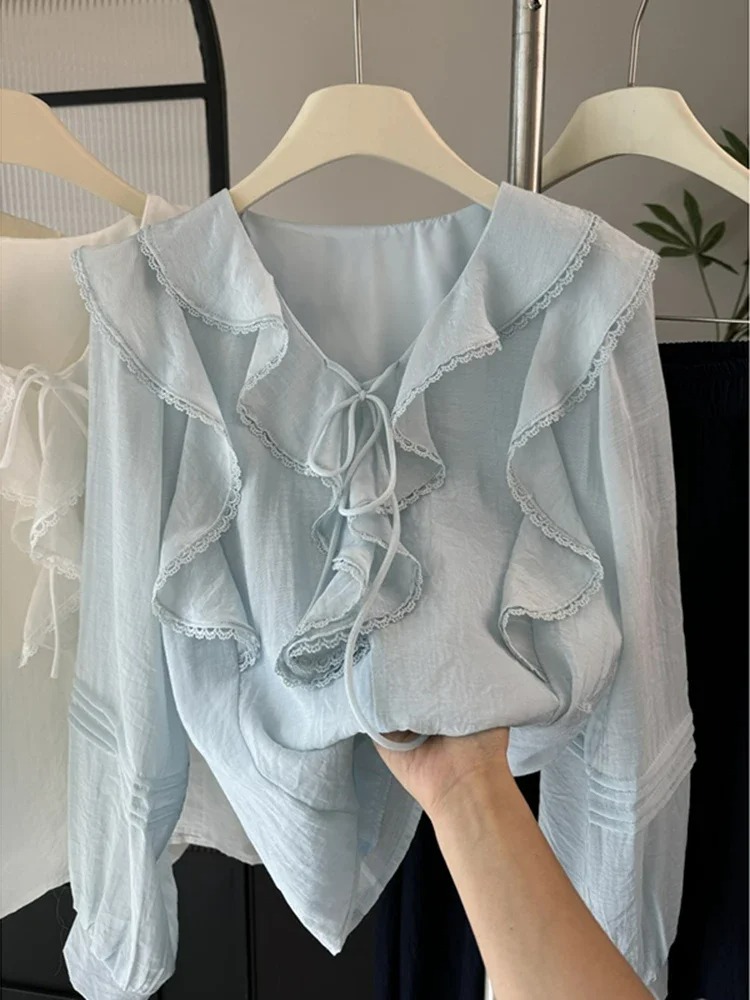 Blouses - Blusa Elegante Francesa con Cuello en