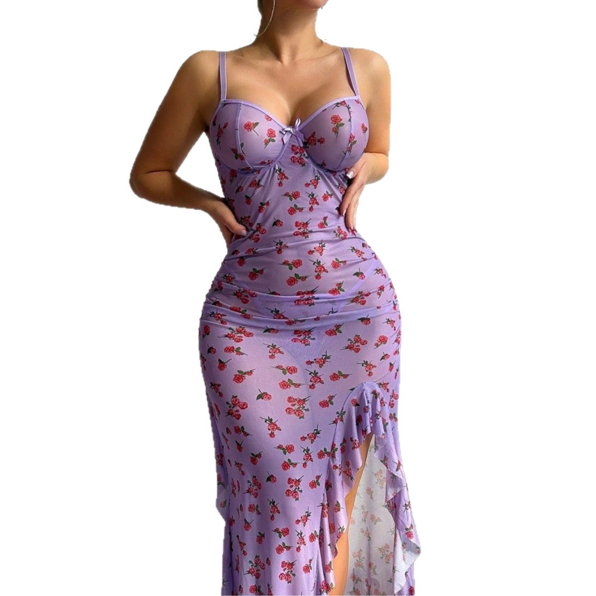 Sexy Mesh Sheer Bodycon Dress - Lencería sexy de talla grande con