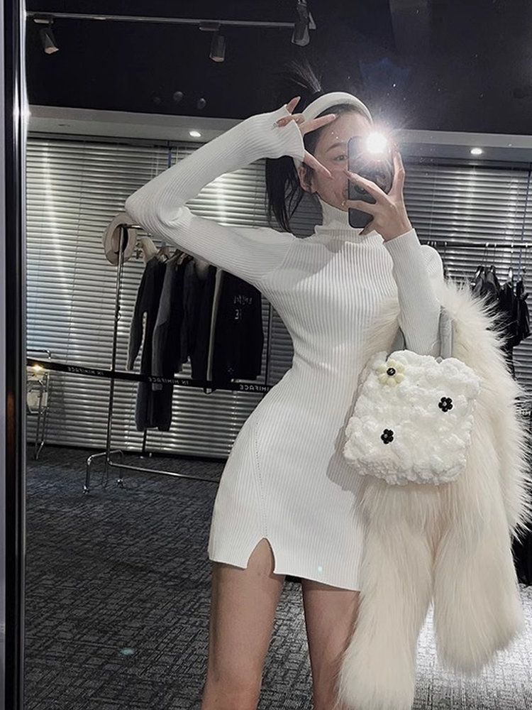 Vestido Mini Bodycon de Punto  - Bodycon Long Sleeve Ribbed Dress reseña y precio