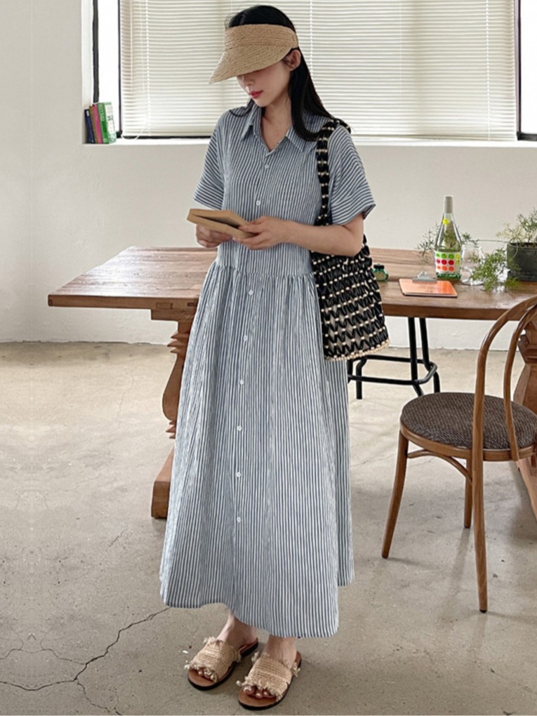 Vestido Camisero a Rayas de Es - Casual Loose Linen Shirt Dress reseña y precio