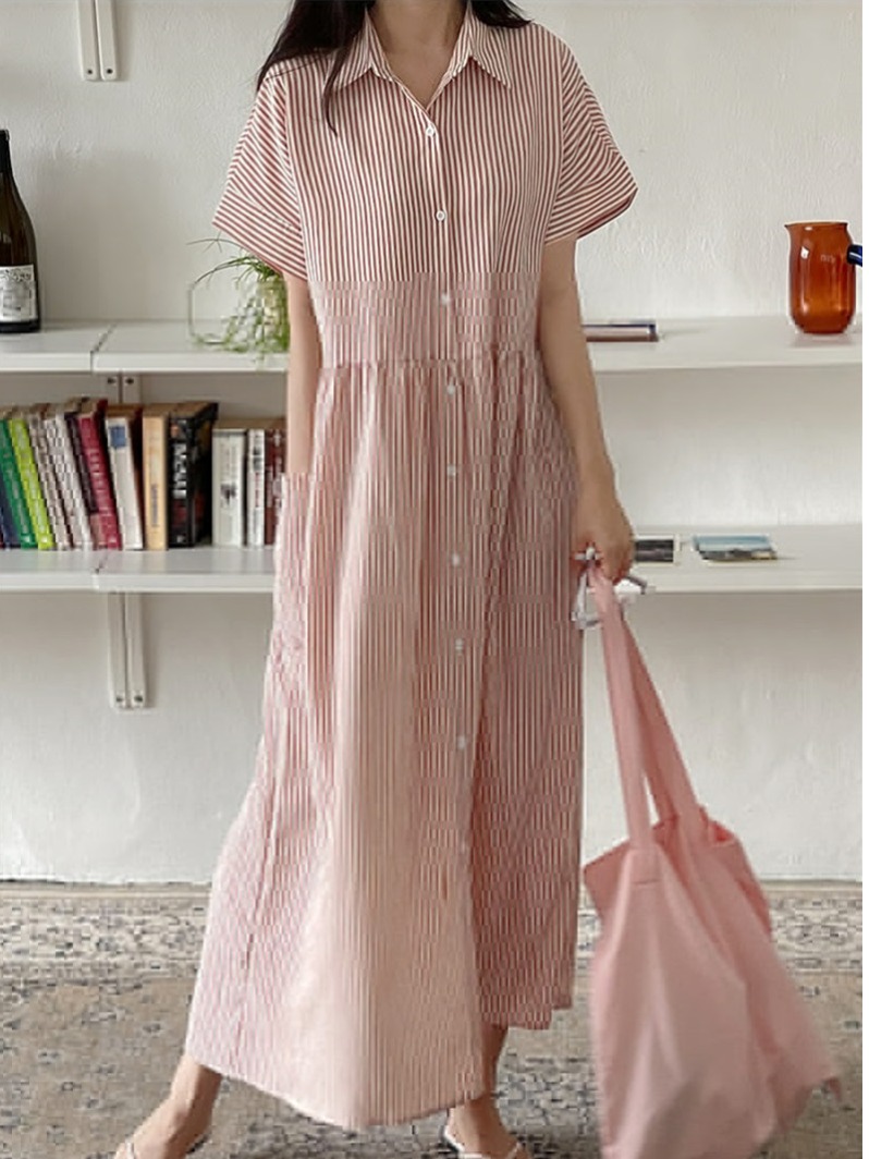 Vestido Camisero a Rayas de Es - Casual Loose Linen Shirt Dress reseña y precio