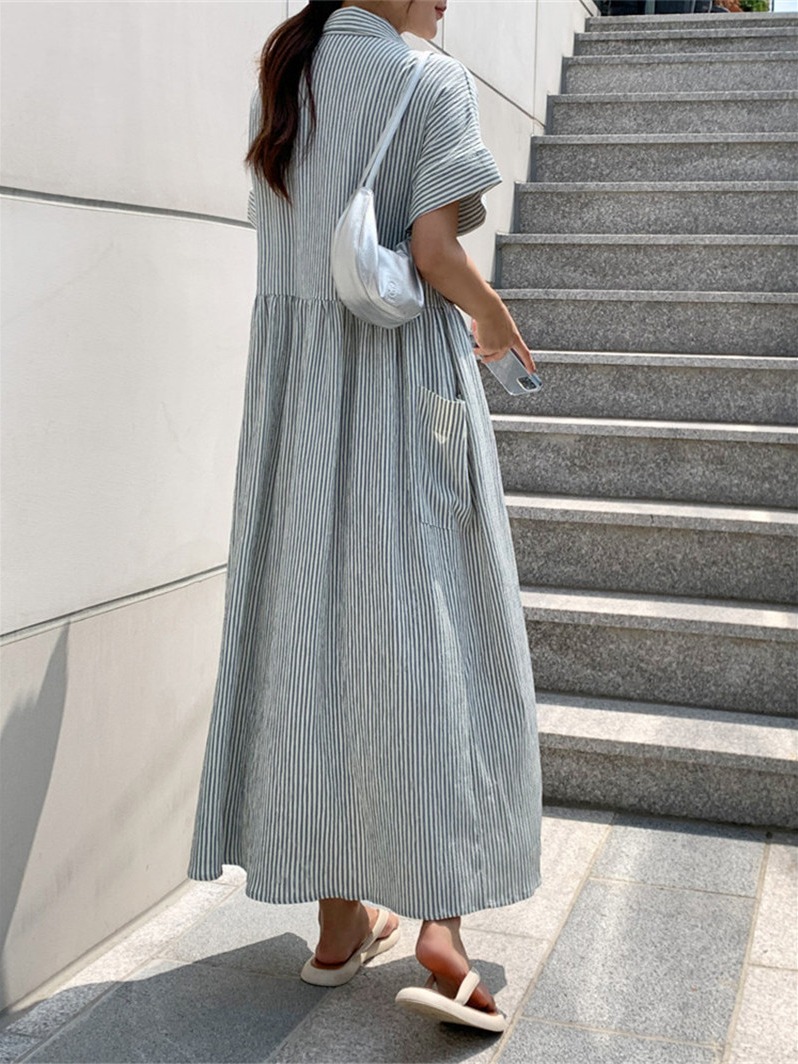 Vestido Camisero a Rayas de Es - Casual Loose Linen Shirt Dress reseña y precio