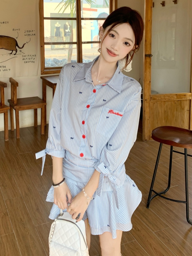 Vestido Camisero a Rayas Estil - Korean Style A Line Shirt Dress reseña y precio