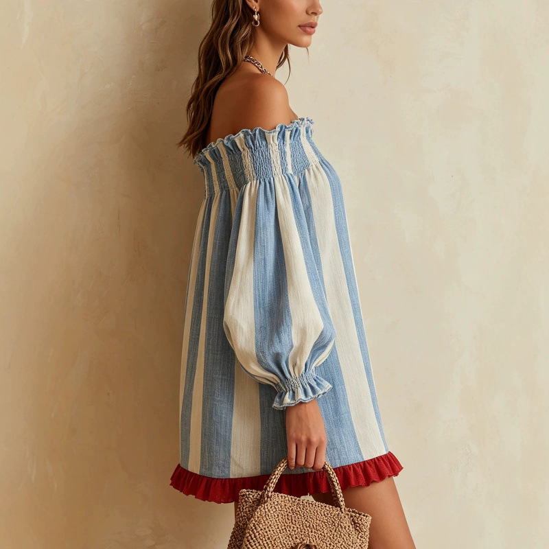 Vestido de mujer 2026 con homb - Off Shoulder Puff Sleeve Sundress reseña y precio
