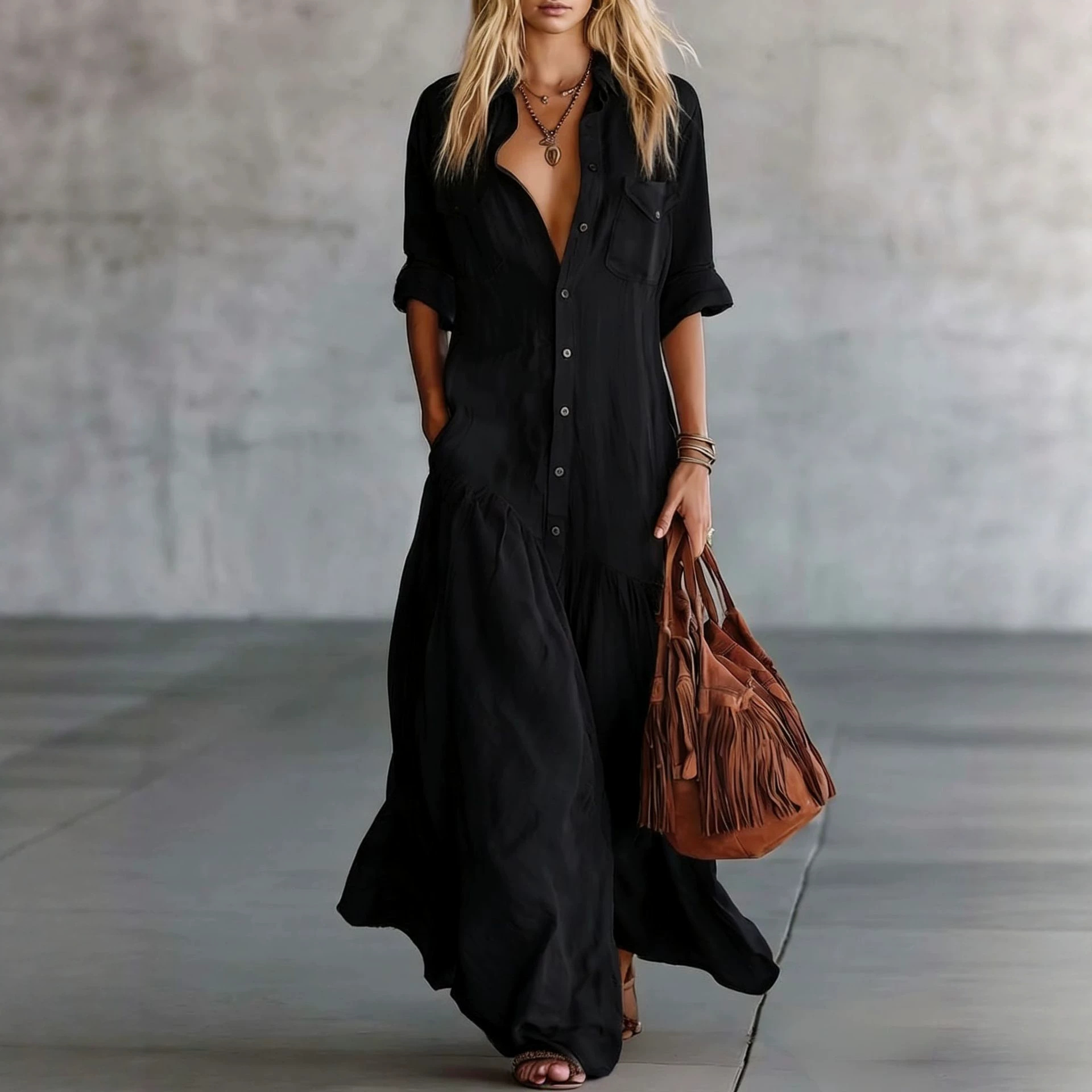 Vestido Camisero Maxi de Lino  - Casual Loose Linen Shirt Dress reseña y precio