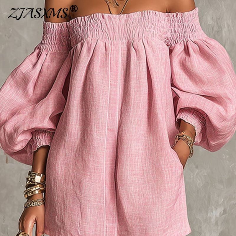 Vestido Nuevo de Mujer con Hom - Off Shoulder Puff Sleeve Sundress reseña y precio