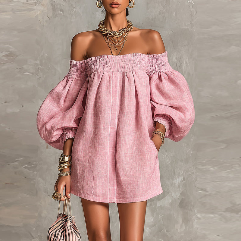 Vestido Nuevo de Mujer con Hom - Off Shoulder Puff Sleeve Sundress reseña y precio