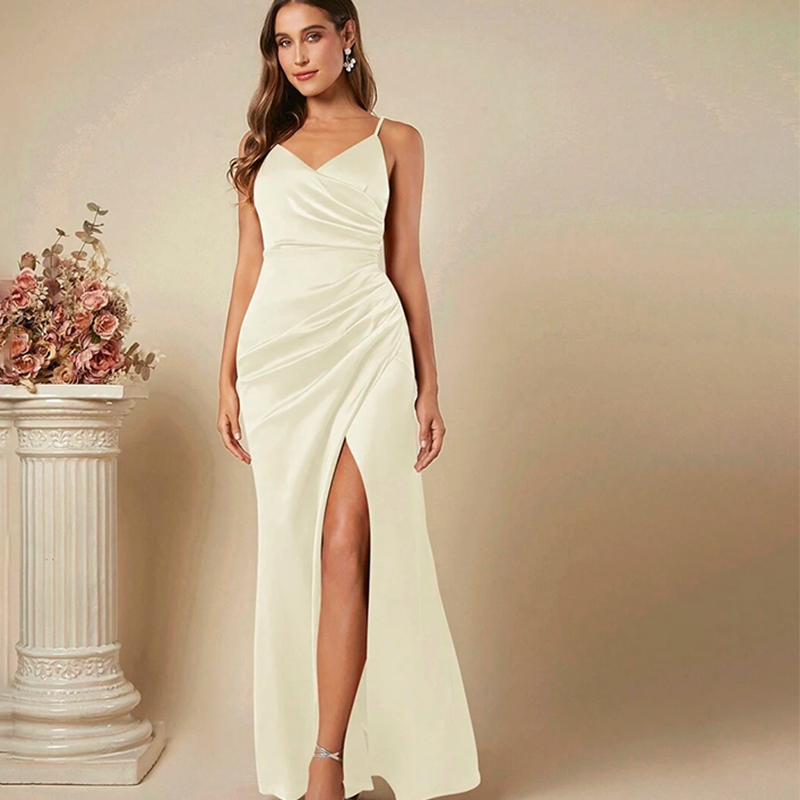 Vestido elegante con tirantes  - Elegant Satin Evening Gown Split reseña y precio