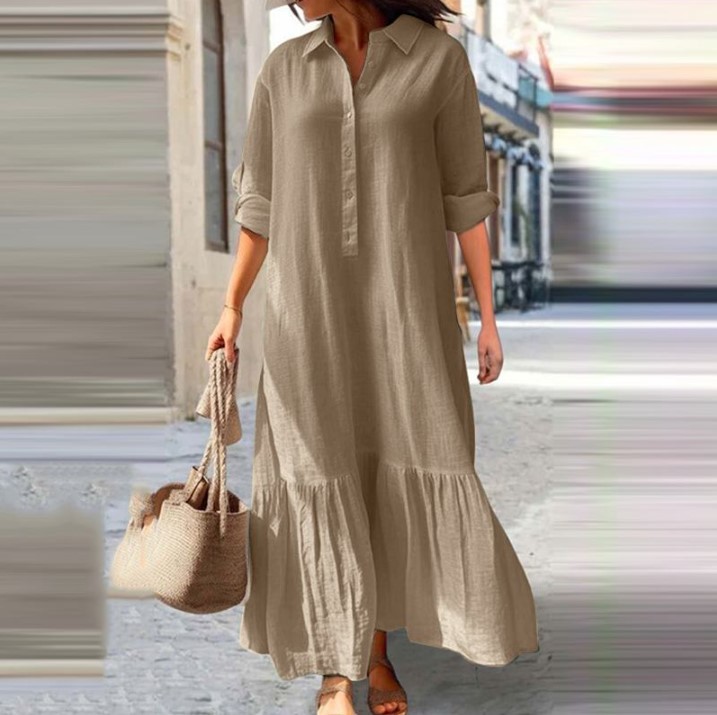 2025 Vestido camisero de lino  - Casual Loose Linen Shirt Dress reseña y precio
