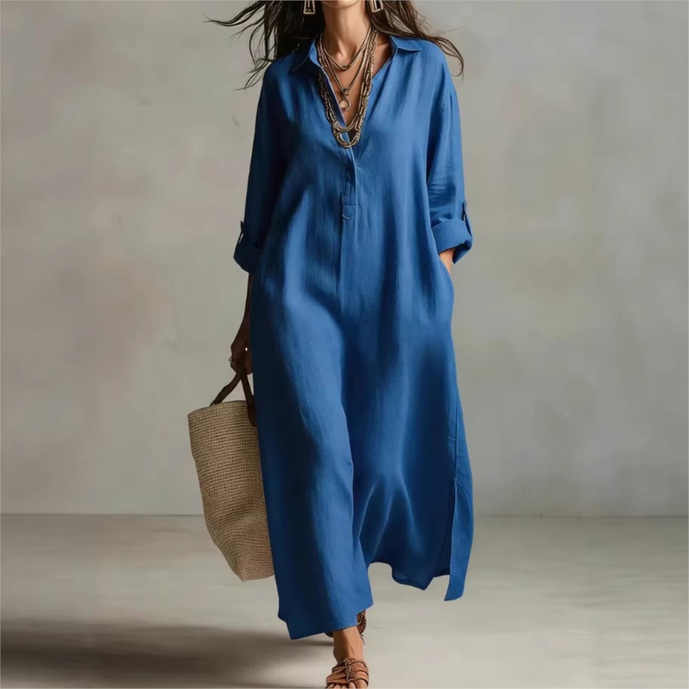Vestido Camisero Largo de Lino - Casual Loose Linen Shirt Dress reseña y precio