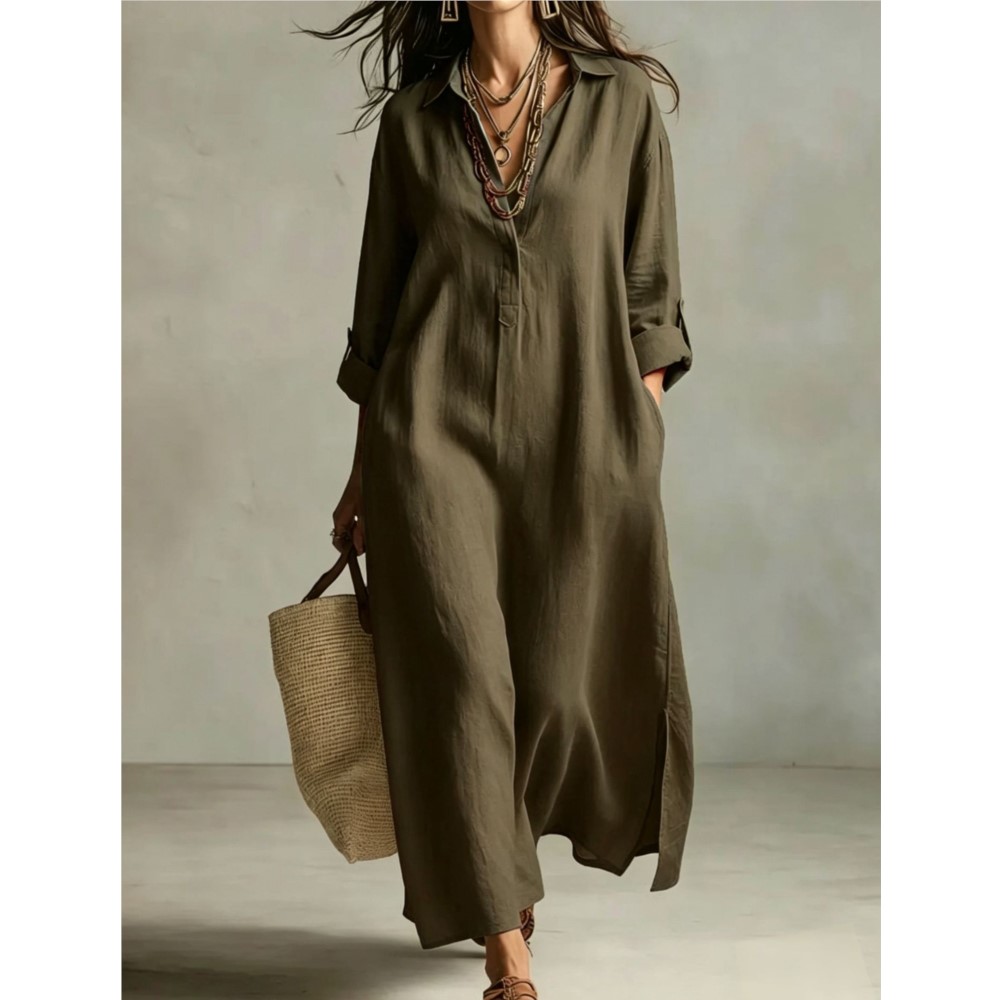 Vestido Camisero Largo de Lino - Casual Loose Linen Shirt Dress reseña y precio