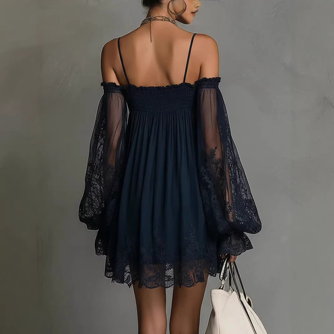 Vestido Mini de Encaje con Hom - Off Shoulder Puff Sleeve Sundress reseña y precio