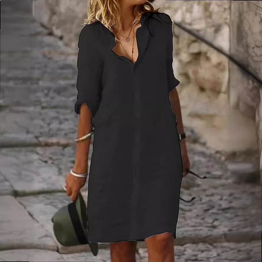 Vestido Camisero Midi Holgado  - Casual Loose Linen Shirt Dress reseña y precio