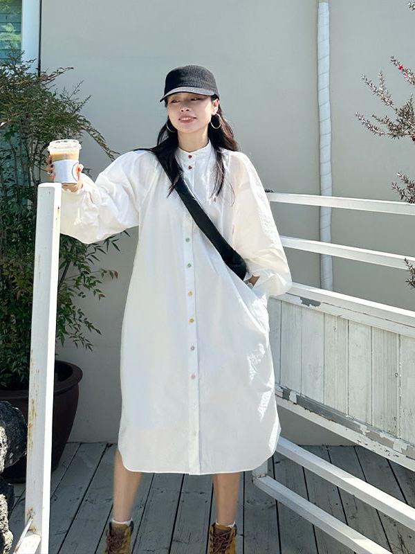 Vestido Camisero de Manga Larg - Korean Style A Line Shirt Dress reseña y precio
