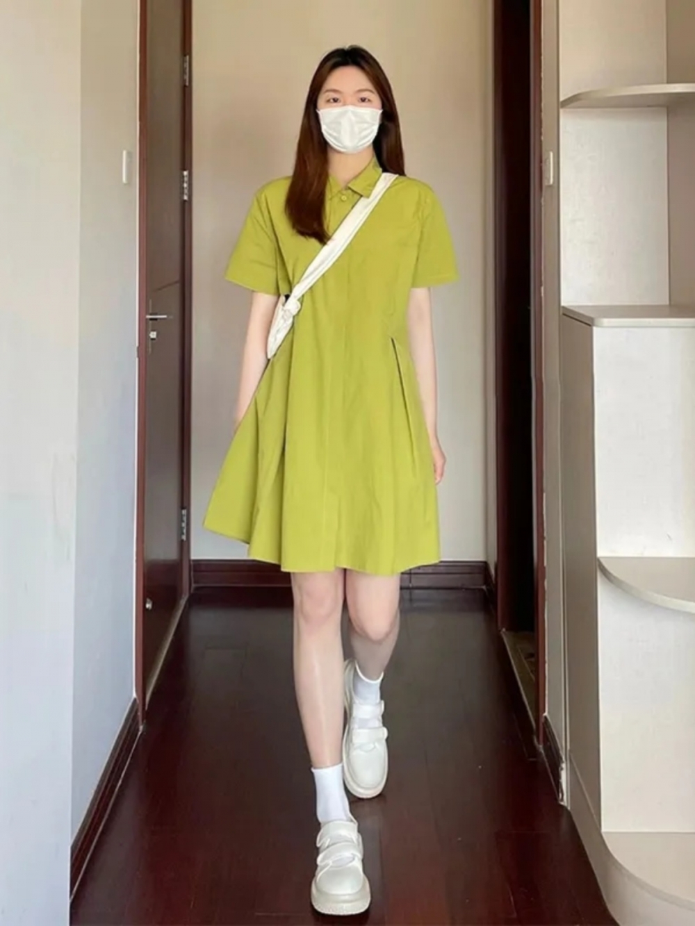 Vestido de manga corta con cue - Korean Style A Line Shirt Dress reseña y precio