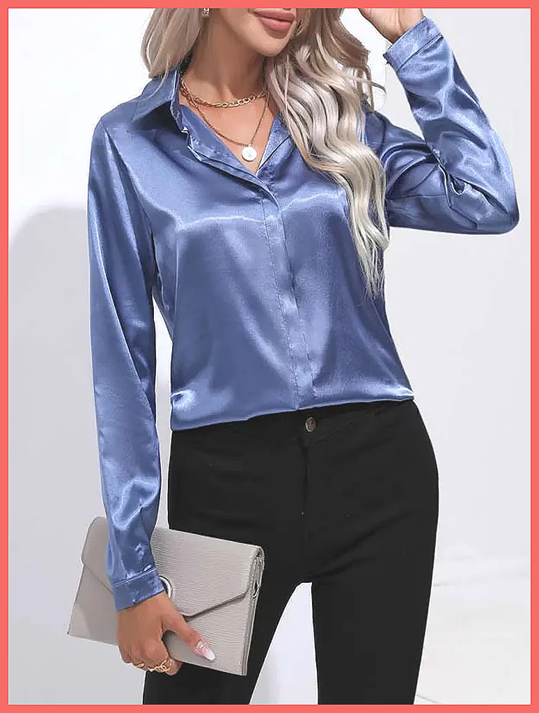 Camisa de Satén para Mujer, Pr - Blouses reseña y precio