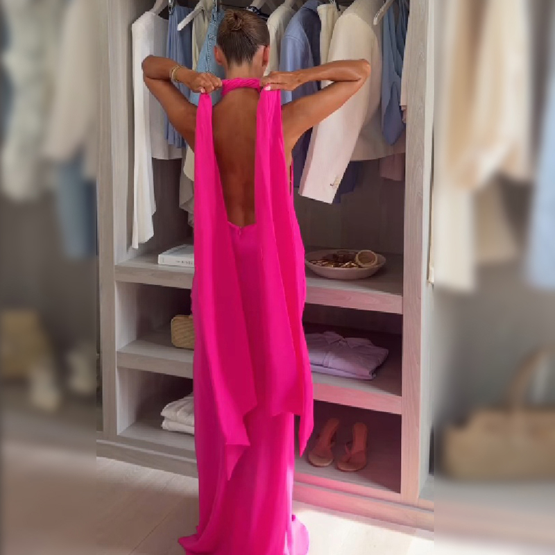 Vestido largo de satén halter  - Elegant Satin Evening Gown Split reseña y precio
