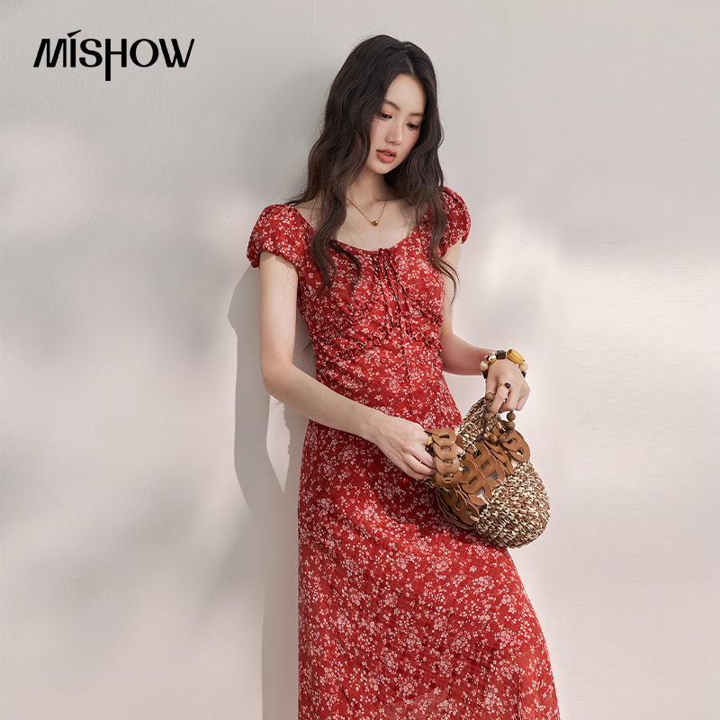 Vestido Midi de Gasa Rojo Flor - French Vintage Floral Midi Dress reseña y precio