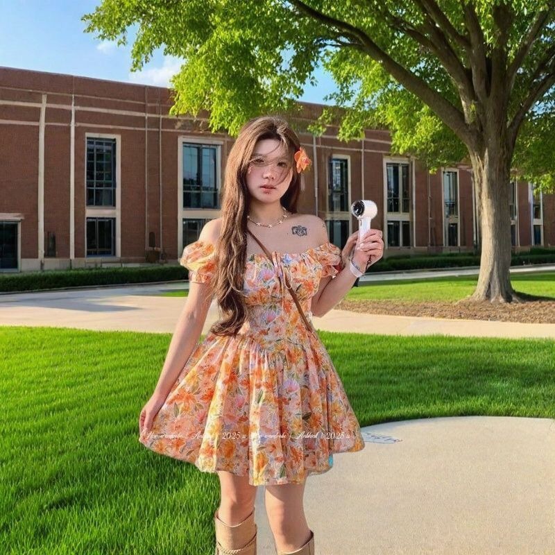 Nuevo Vestido Mini Casual de P - Off Shoulder Puff Sleeve Sundress reseña y precio