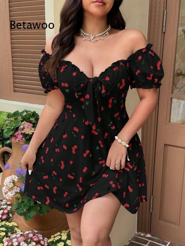 Minivestido con estampado flor - Off Shoulder Puff Sleeve Sundress reseña y precio