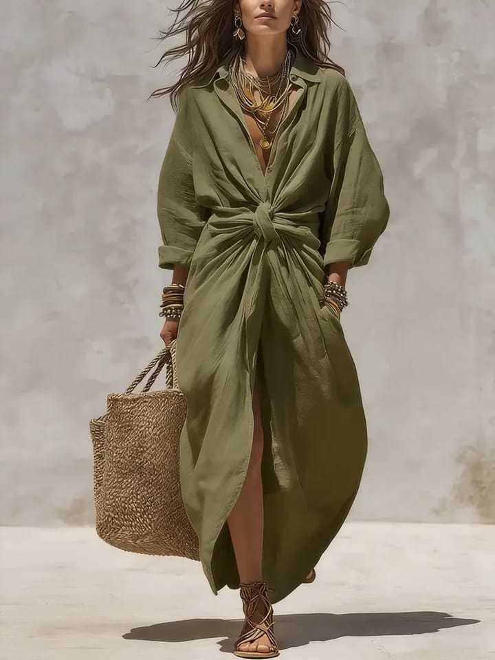 Vestido Camisero Boho de Lino  - Casual Loose Linen Shirt Dress reseña y precio