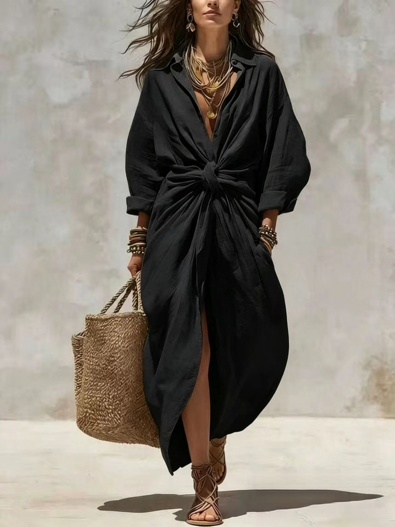 Vestido Camisero Boho de Lino  - Casual Loose Linen Shirt Dress reseña y precio