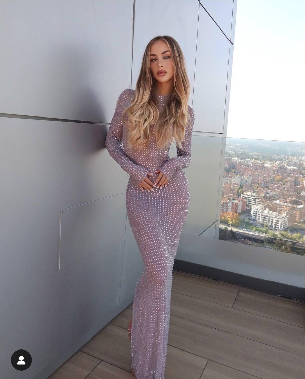 2025 nuevo vestido transparent - Sparkly Rhinestone Club Party Dress reseña y precio