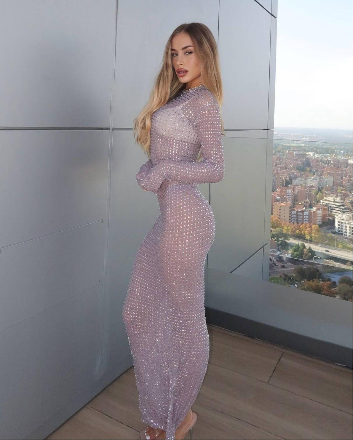 2025 nuevo vestido transparent - Sparkly Rhinestone Club Party Dress reseña y precio