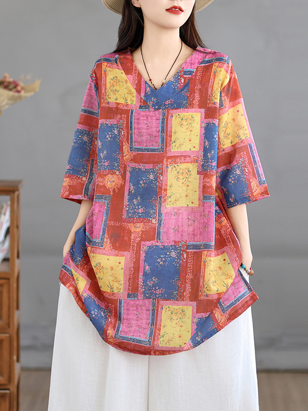 Top Casual de Lino Estampado,  - Casual Loose Linen Shirt Dress reseña y precio