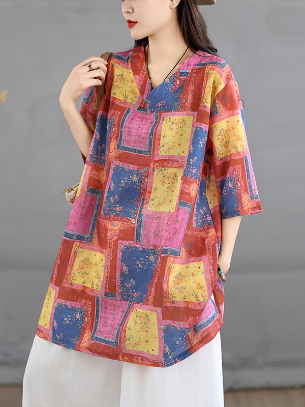 Top Casual de Lino Estampado,  - Casual Loose Linen Shirt Dress reseña y precio