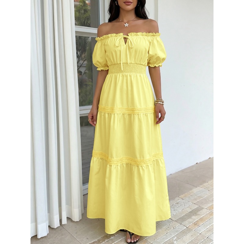 Vestido Maxi Bohemio de Verano - Off Shoulder Puff Sleeve Sundress reseña y precio