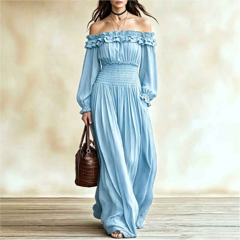 Vestidos Maxi de Moda con Homb - Off Shoulder Puff Sleeve Sundress reseña y precio