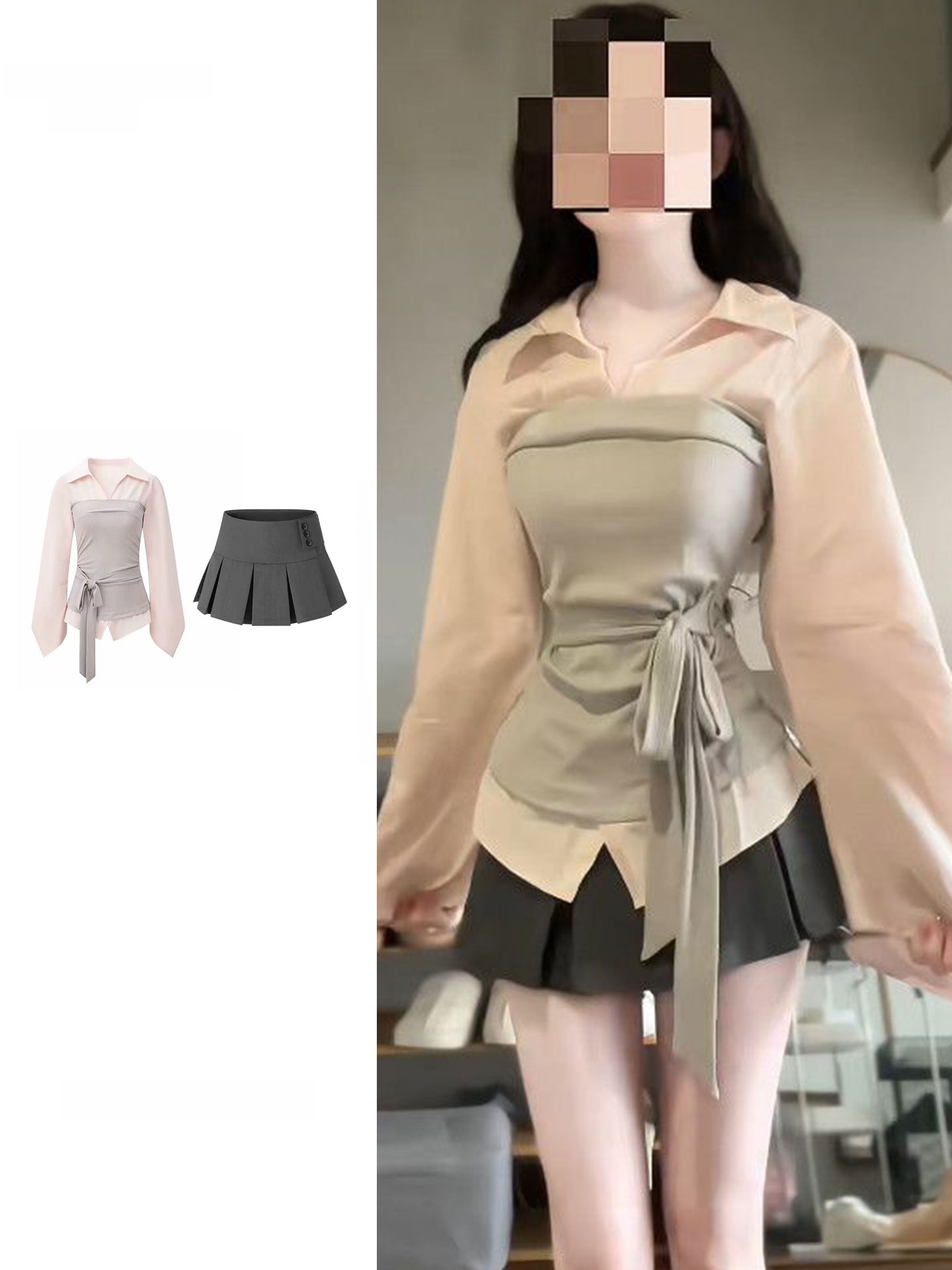 Conjunto de camisa y falda est - Korean Style A Line Shirt Dress reseña y precio